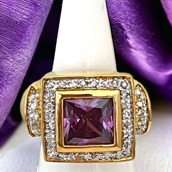 Vintage UNCAS Sterling Silver Ring Vermeil Purple Cubic Zirconia 925 5J - Picture 7 of 7